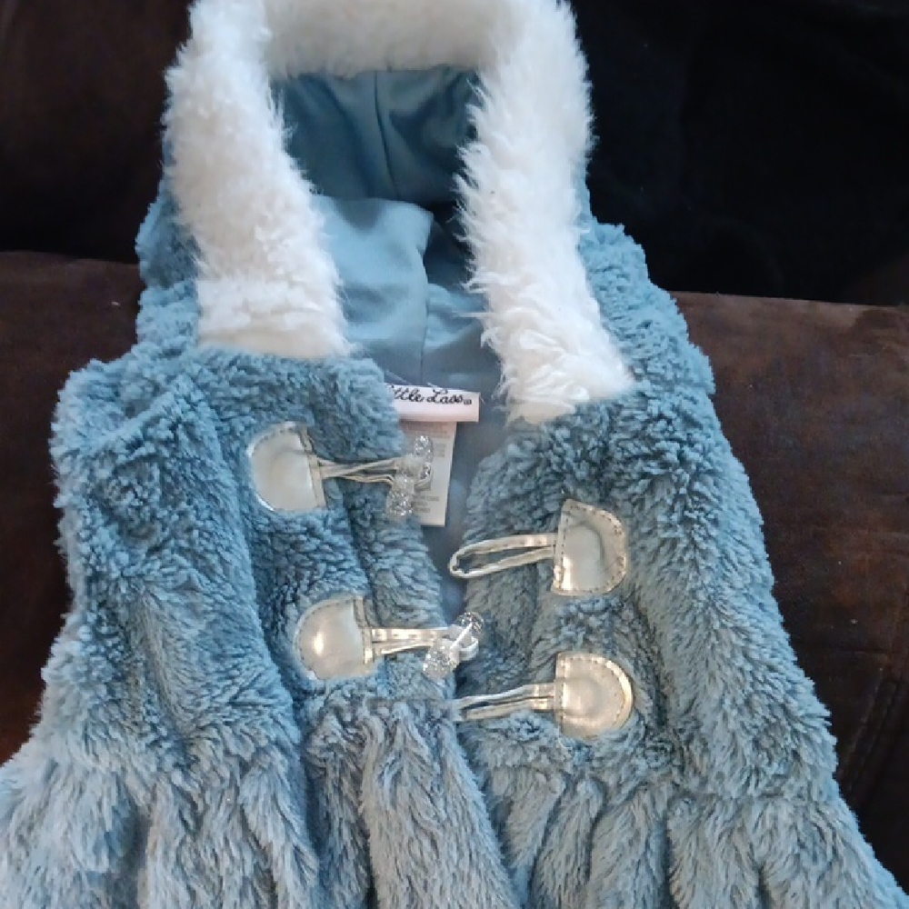 Little Lass Blue and White Furry Vest